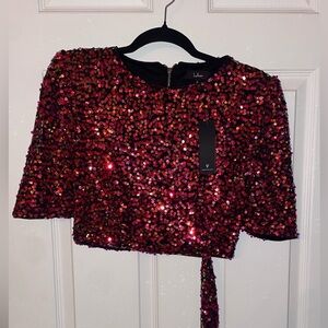 Lulu's Sparkling Coral Pink Sequin Crop Top NWT Medium